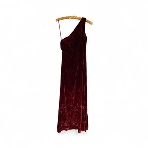 Elegant Vintage One-Shoulder crushed Velvet Dress in Deep Red ILGWU 60’s 70’s